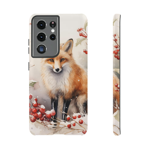 Christmas Fox in a Wreath of Red Berries - Impact Resistant Phone Case Samsung Galaxy S21 Ultra Matte